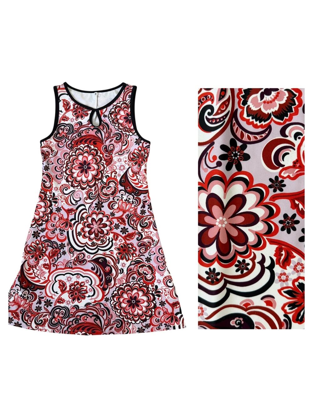Nuu Muu Classic Keyhole A-Line Activewear Dress Floral Pink Red Purple Small